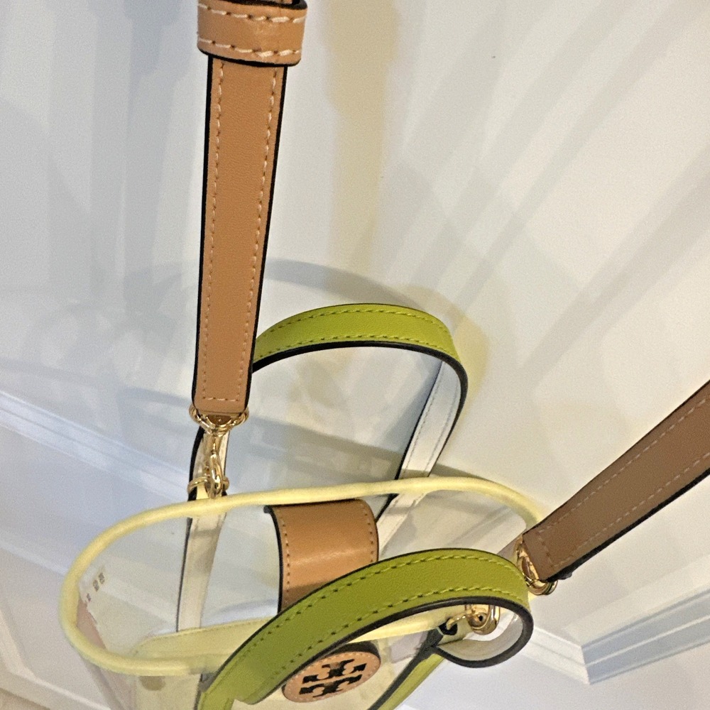 Tory Burch Blake Clear Logo Mini Shopper Crossbody Tote Bag Green Trim Concert - Picture 16 of 16